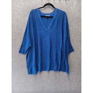 Sejour 2X 3X Blue V Neck Tunic Top Women‎ Cotton Modal Plus Size
